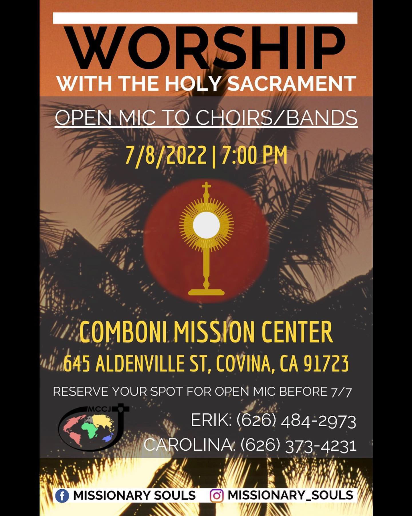 We will have a very special event!! If you want to sing to the Blessed Sacrament during the Holy Hour contact us! Everything will be Friday is 7/8 at 7:00 PM