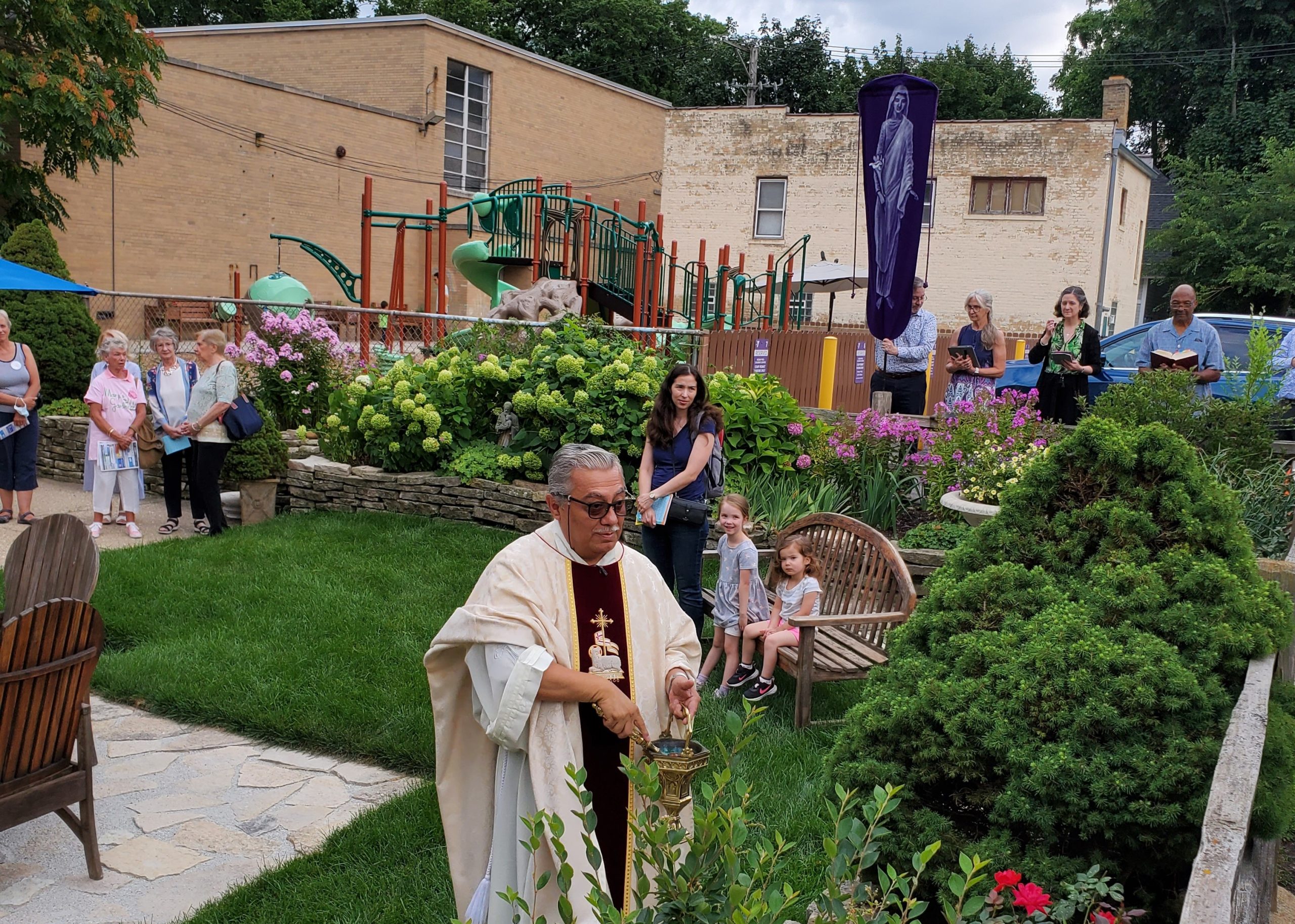 Fr. Manuel Ortiz blesses the Mary Grotto