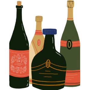 Cartoon Graphic of wine bottles