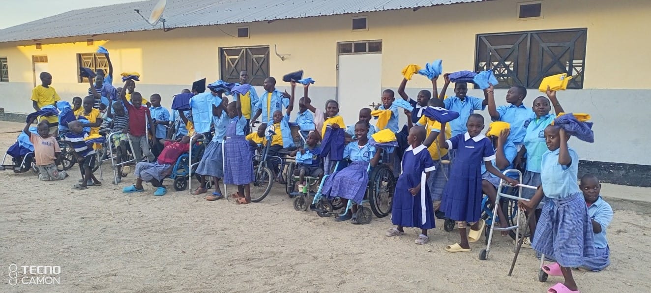 Students at the St. John Paul II Home in Lokichar Kenya stand outside after class