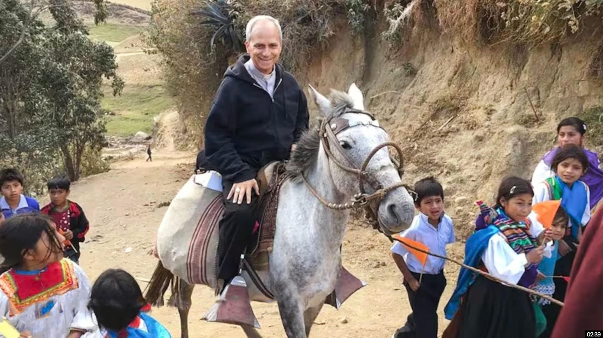 Pope Leo rides a donkey through a rural Peruvian village